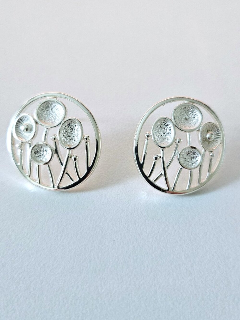 Botanical Wildflower Stud Earrings | Silver Tone | Garden Nature Jewelry